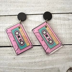 Cassette Tape Dangling Earrings Mixtape 90s Best Hits Funky Retro Cool